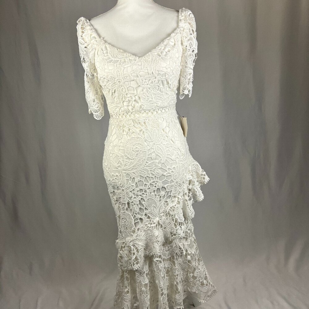 Lulus Ivory Lace Wedding Dress Mermaid Midi Bridal Engagement Rehearsal